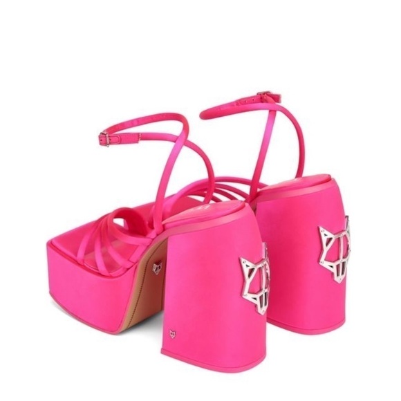 NEW! Naked Wolfe- Jennie Hot Pink Satin Platform Sandals With Heels Size 9 - Picture 2 of 15